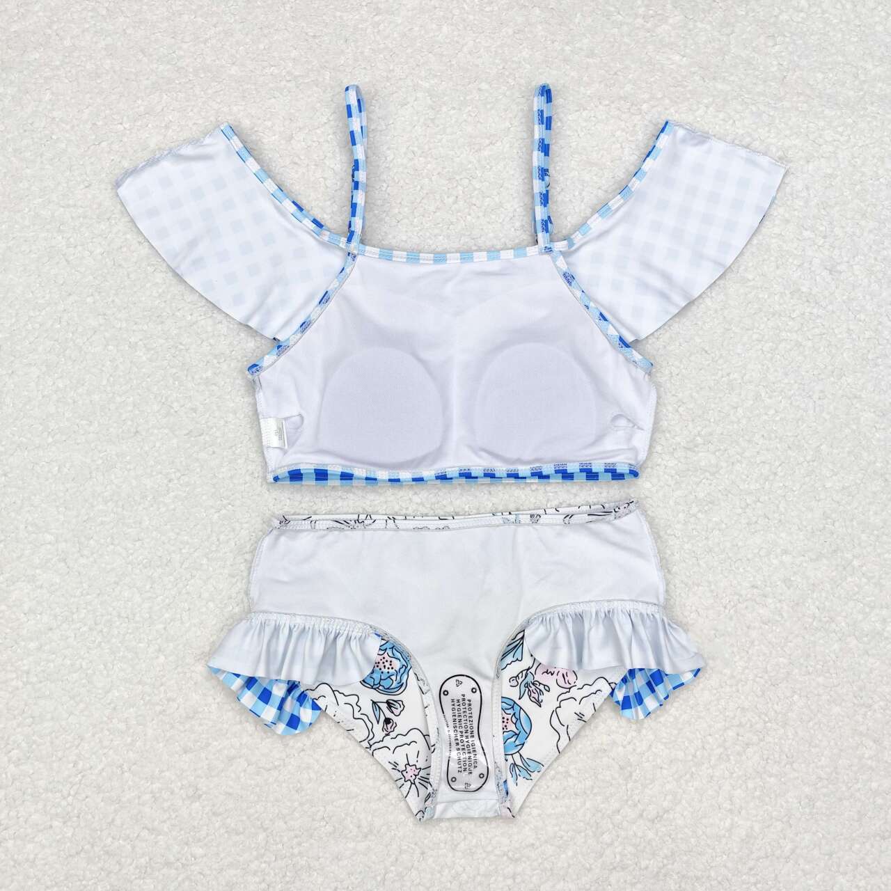S0254 Blue plaid floral white swimsuit set