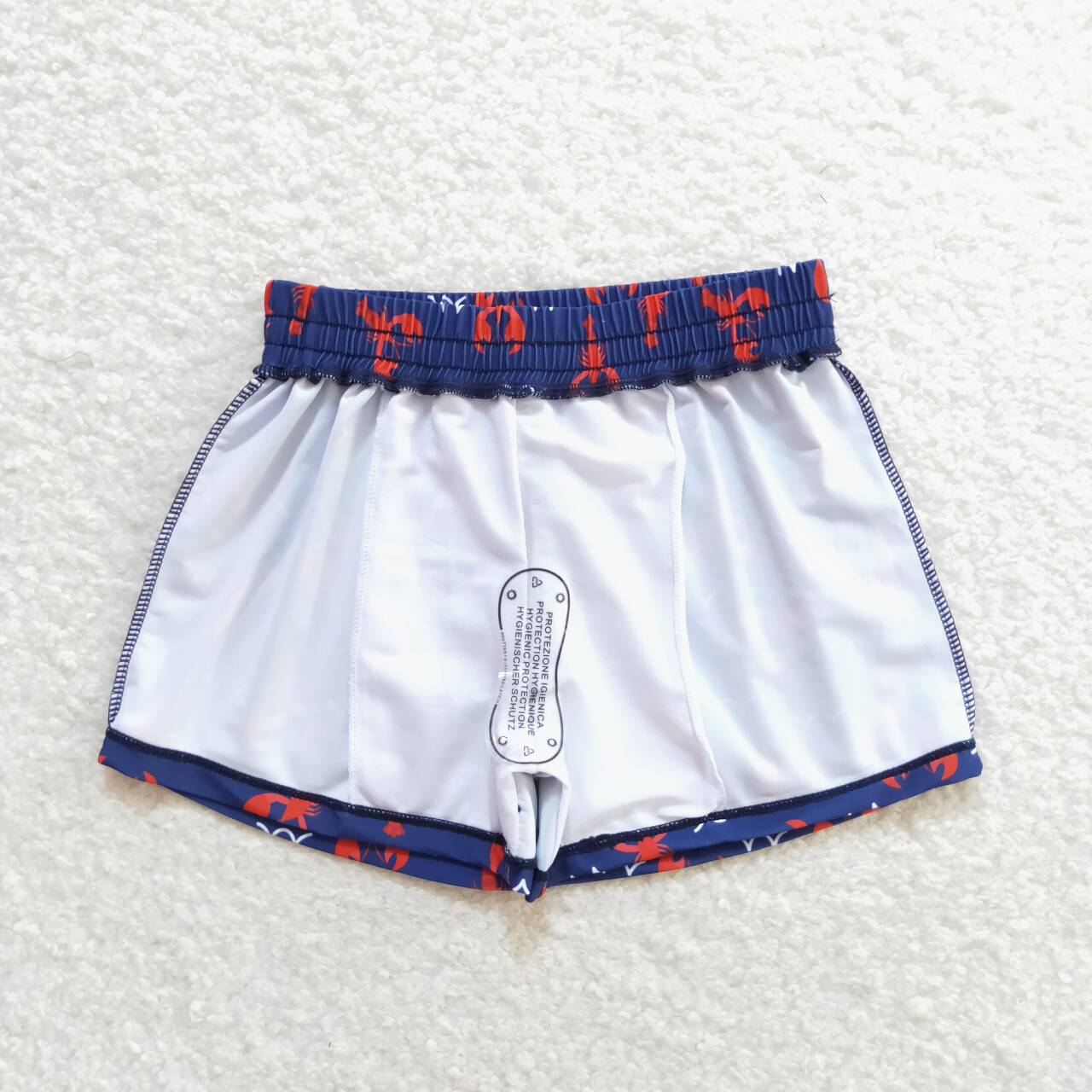 S0270 Red crayfish navy blue swimming trunks