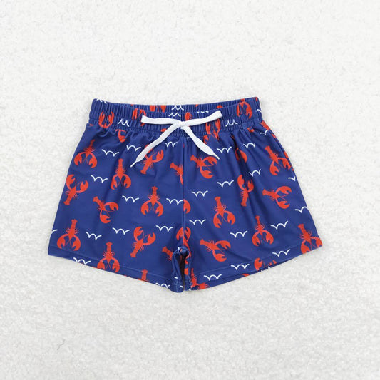 S0270 Red crayfish navy blue swimming trunks