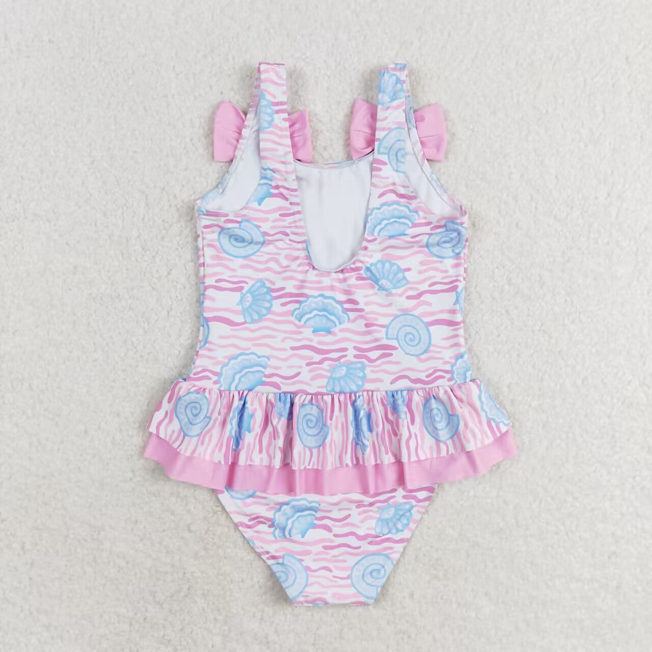 S0274 Shell Wave Pink Bow One-Piece Swimsuit