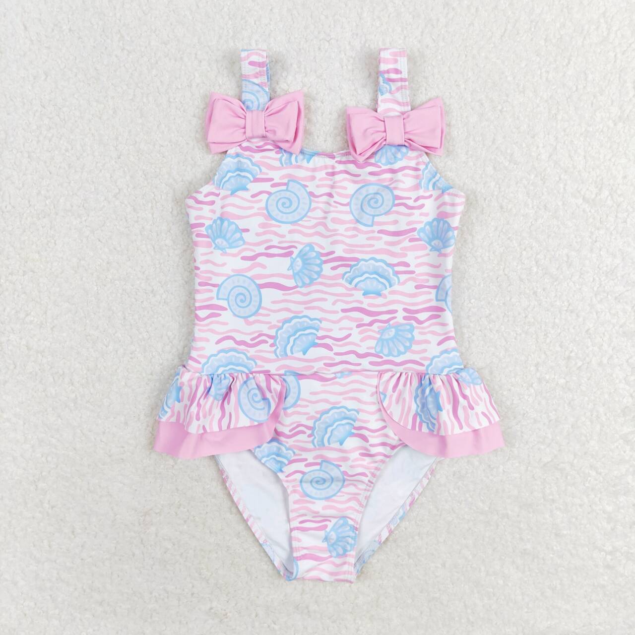 S0274 Shell Wave Pink Bow One-Piece Swimsuit