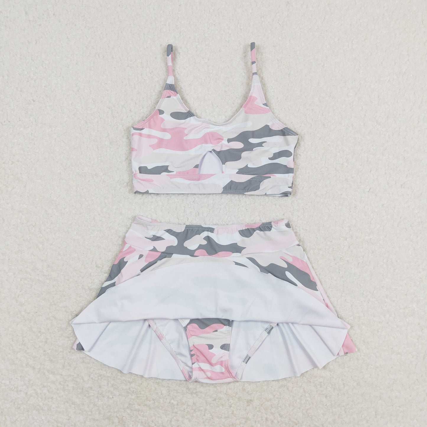 S0285 Pink and gray camouflage swimsuit set