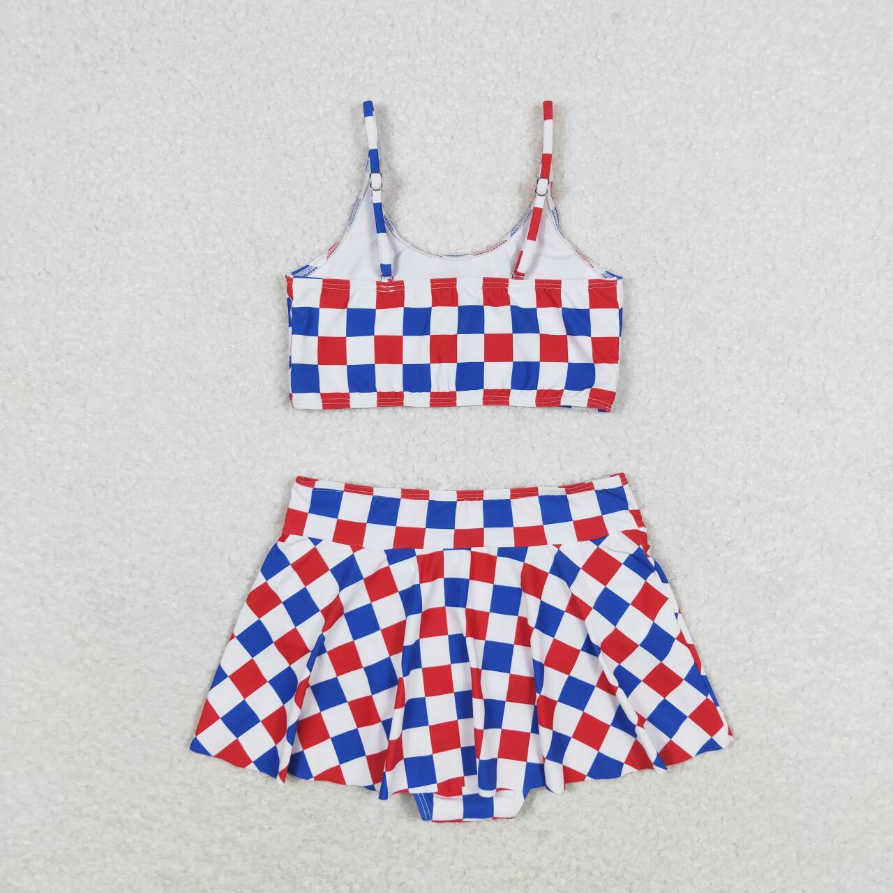 S0287 Red, blue and white plaid National Day swimsuit set