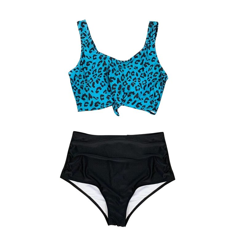 S0290 Adult leopard print blue and black swimsuit set