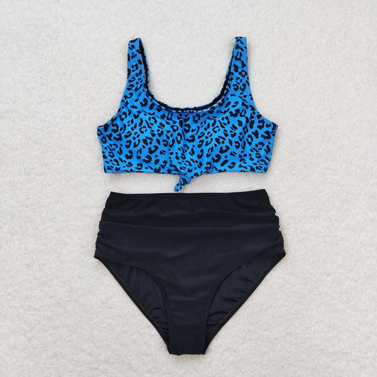 S0290 Adult leopard print blue and black swimsuit set