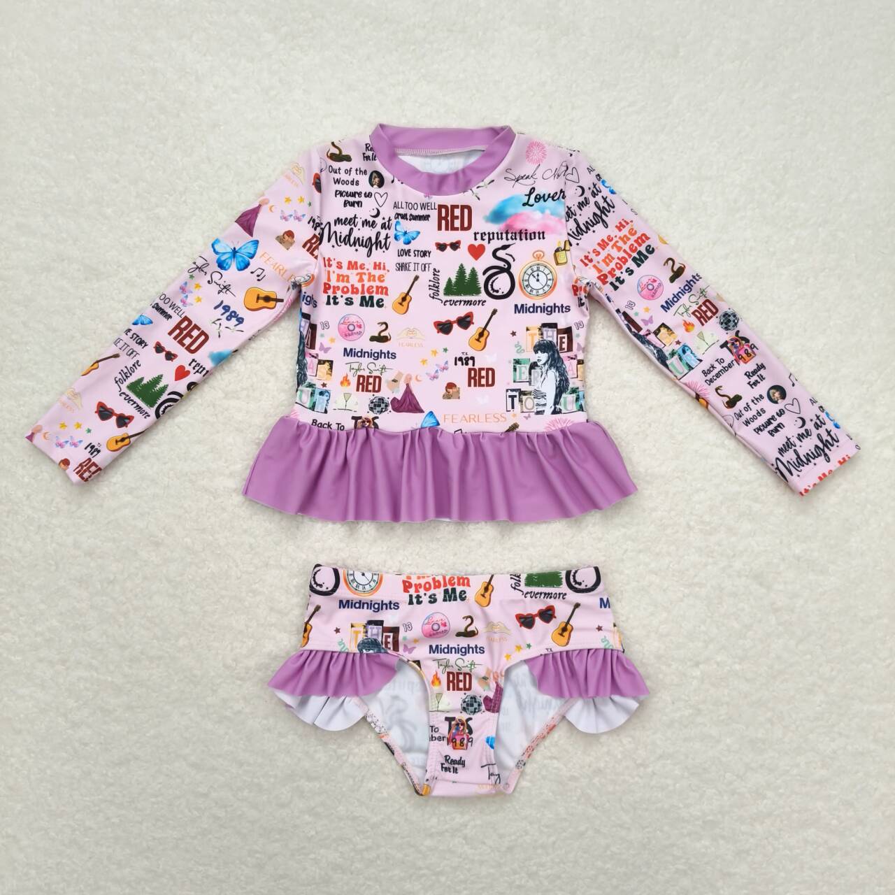 S0292 Purple lace pink long sleeve swimsuit suit