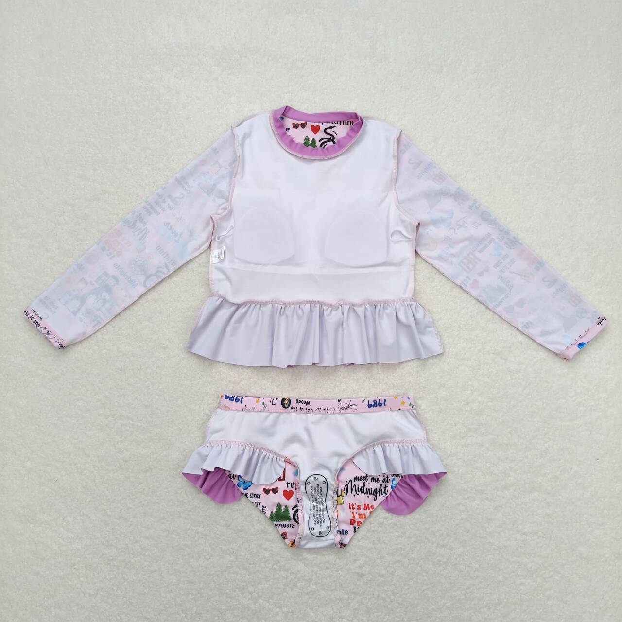 S0292 Purple lace pink long sleeve swimsuit suit