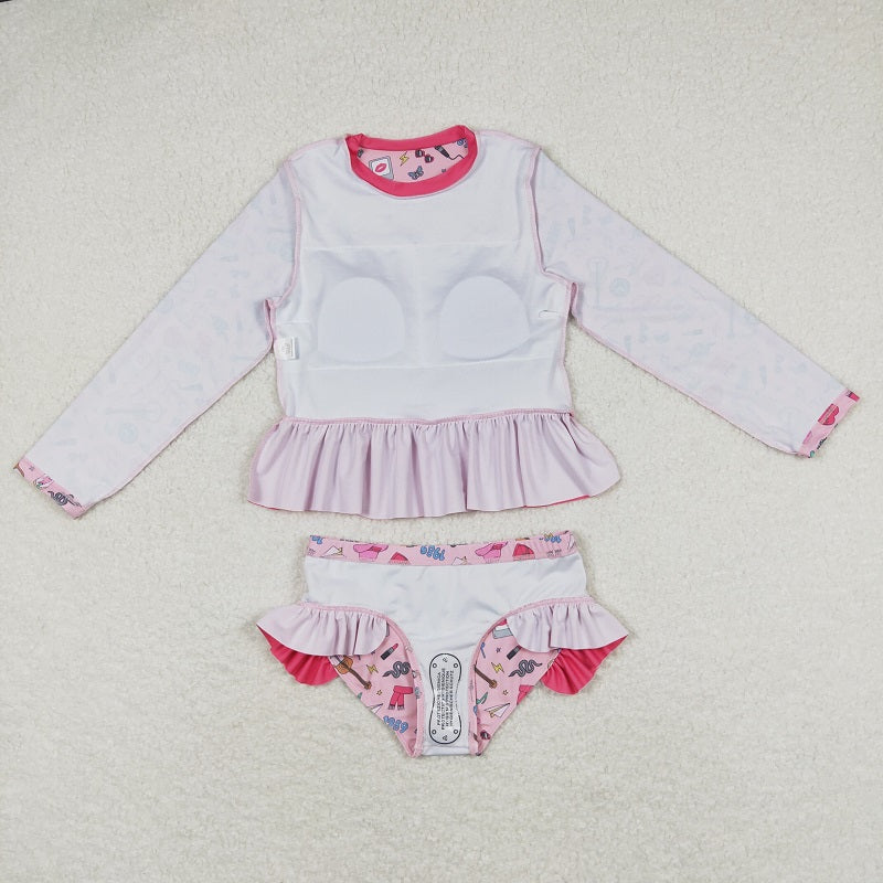 S0293 Love Butterfly Glasses Rose Red Lace Long Sleeve Swimsuit Set