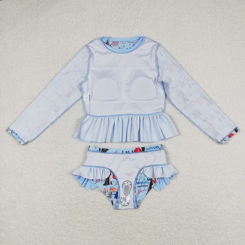 S0295 1989 Blue lace long sleeve swimsuit suit