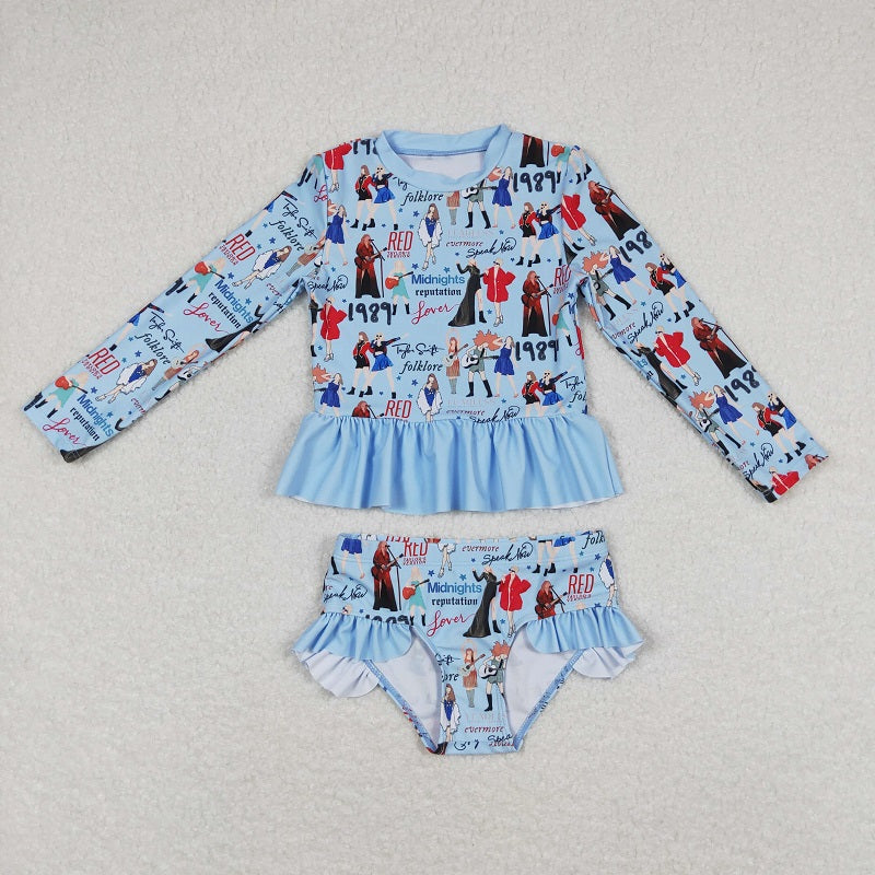 S0295 1989 Blue lace long sleeve swimsuit suit