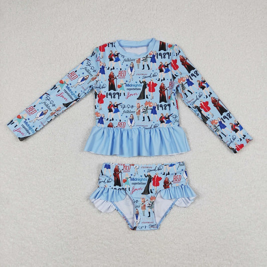 S0295 1989 Blue lace long sleeve swimsuit suit