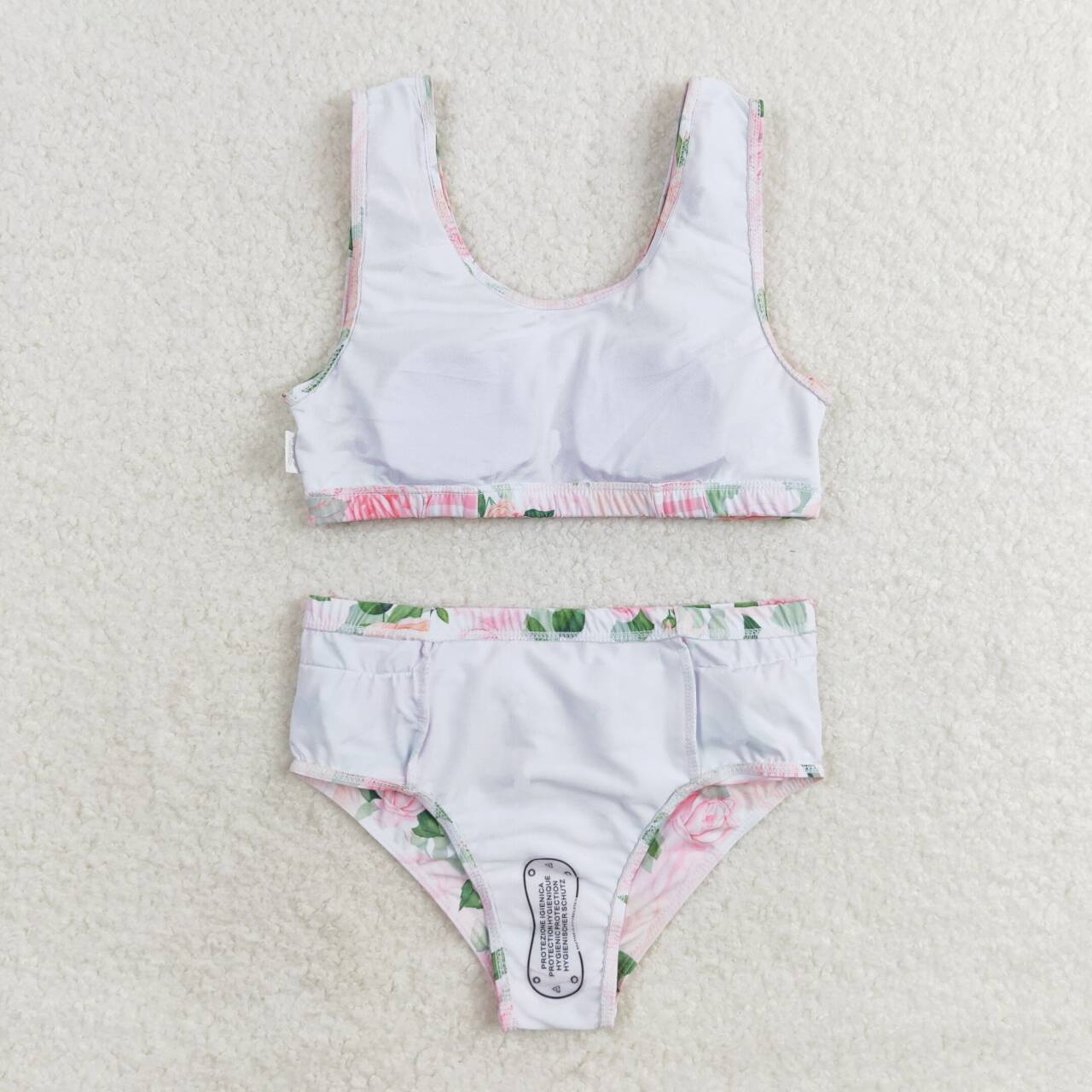 S0318 Floral Pink Plaid Swimsuit Set