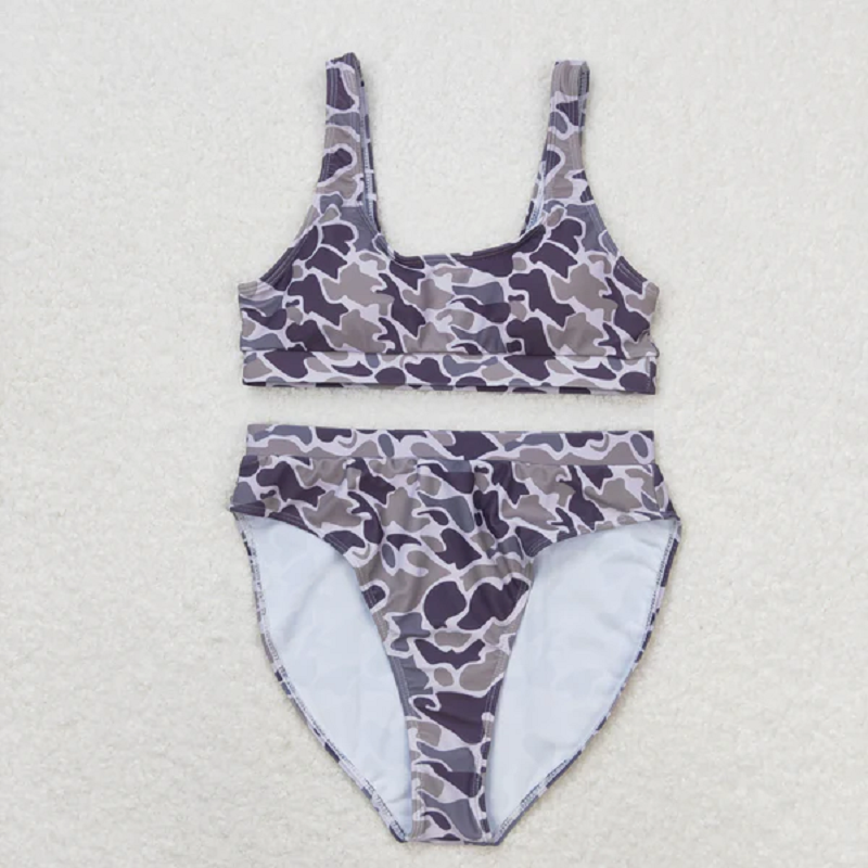5 Colors Adult Women Camouflage Top Bottom 2pcs Bikini Swimsuits Sets  D 7.12