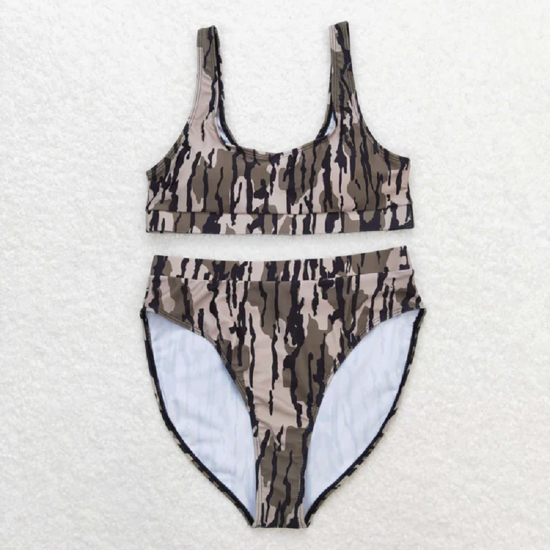 5 Colors Adult Women Camouflage Top Bottom 2pcs Bikini Swimsuits Sets  D 7.12