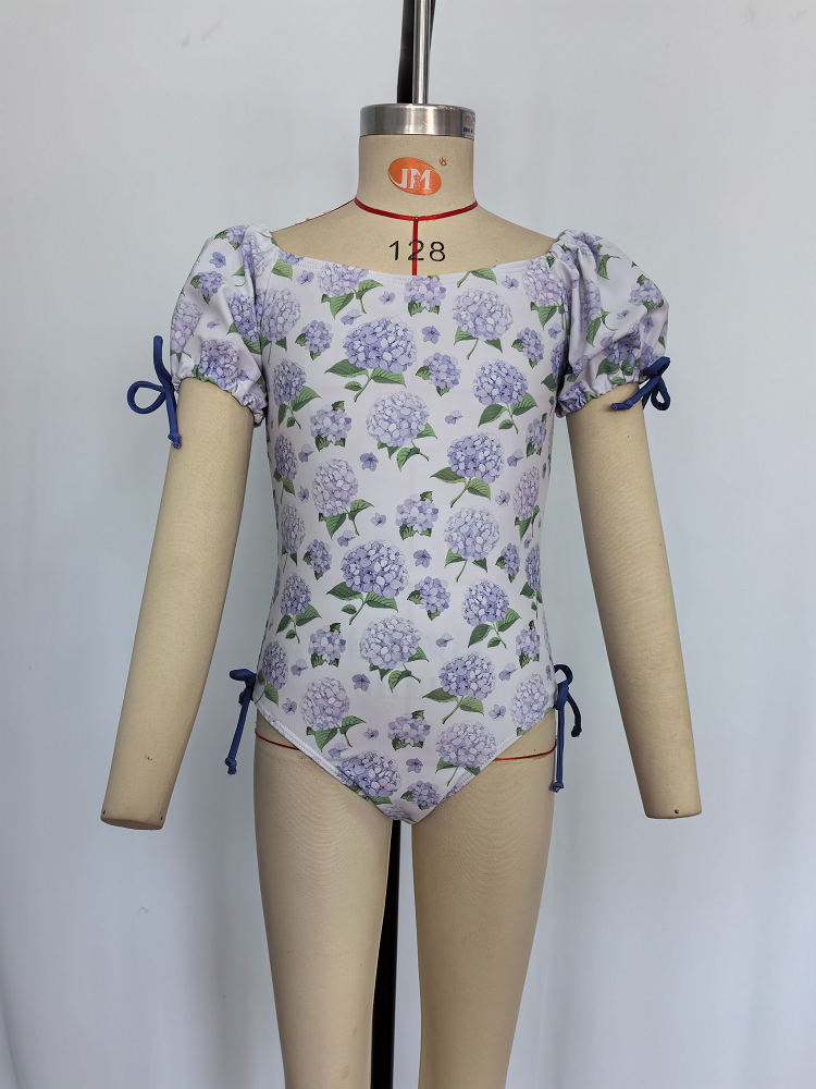 S0329 Hydrangea purple flower one-piece swimsuit
