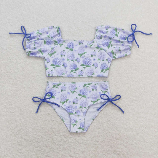 S0330 Hydrangea Purple Flower Swimsuit Set