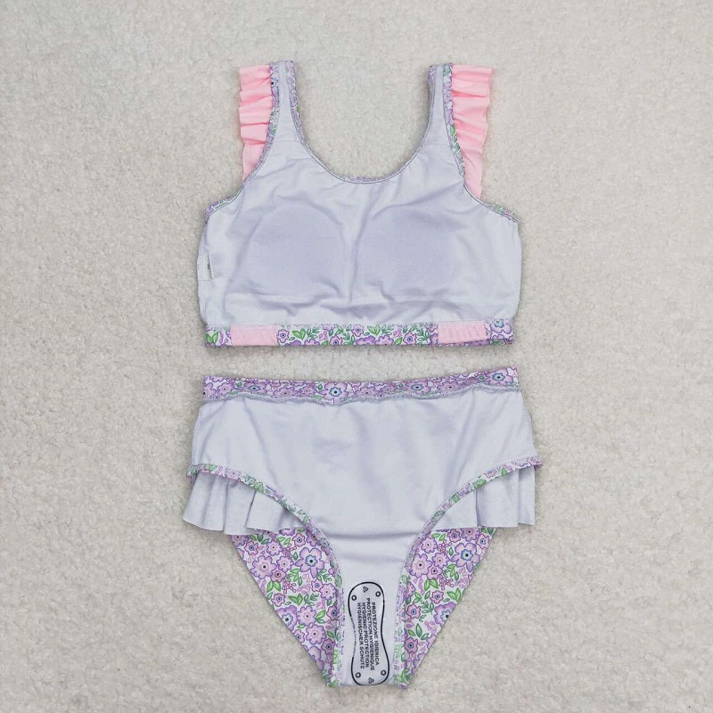 S0332  Pink and purple floral lace swimsuit set