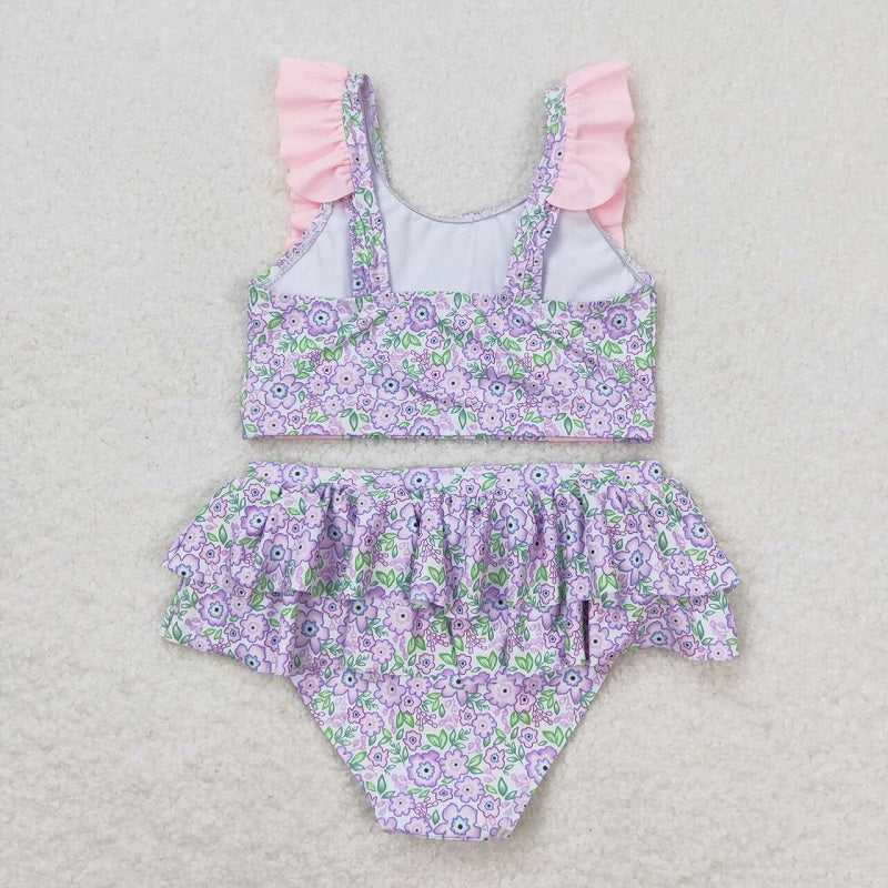S0332  Pink and purple floral lace swimsuit set