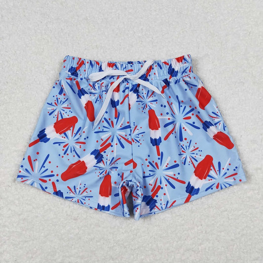 S0336 Fireworks Popsicle Blue Swimming Shorts