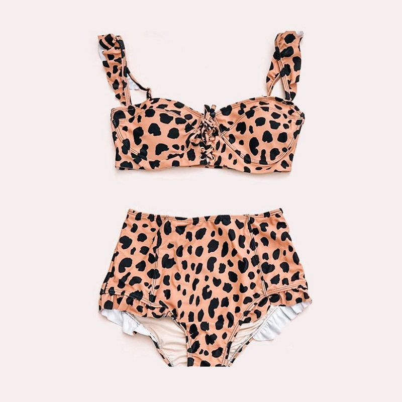 preorder S0337 Adult women's black leopard print and brown swimsuit suit