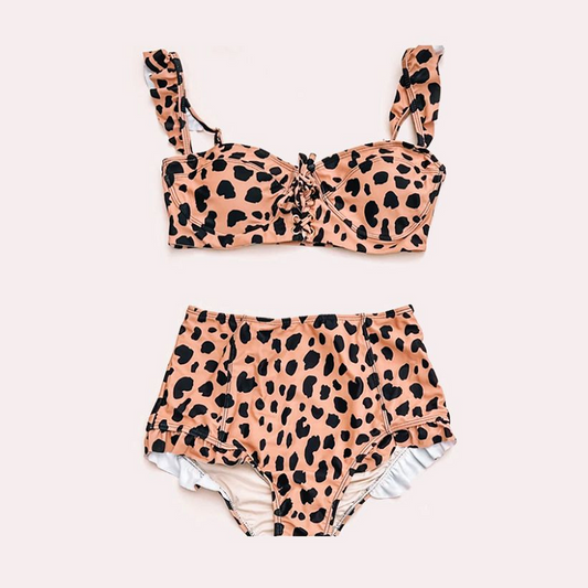 preorder S0337 Adult women's black leopard print and brown swimsuit suit