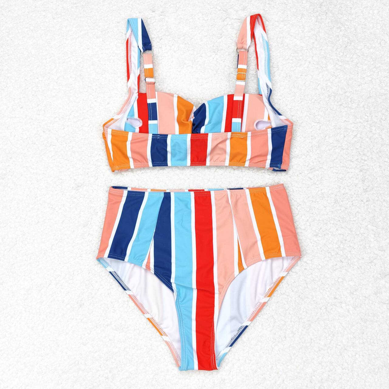 S0338 Adult women's colorful striped swimsuit set