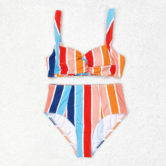 S0338 Adult women's colorful striped swimsuit set