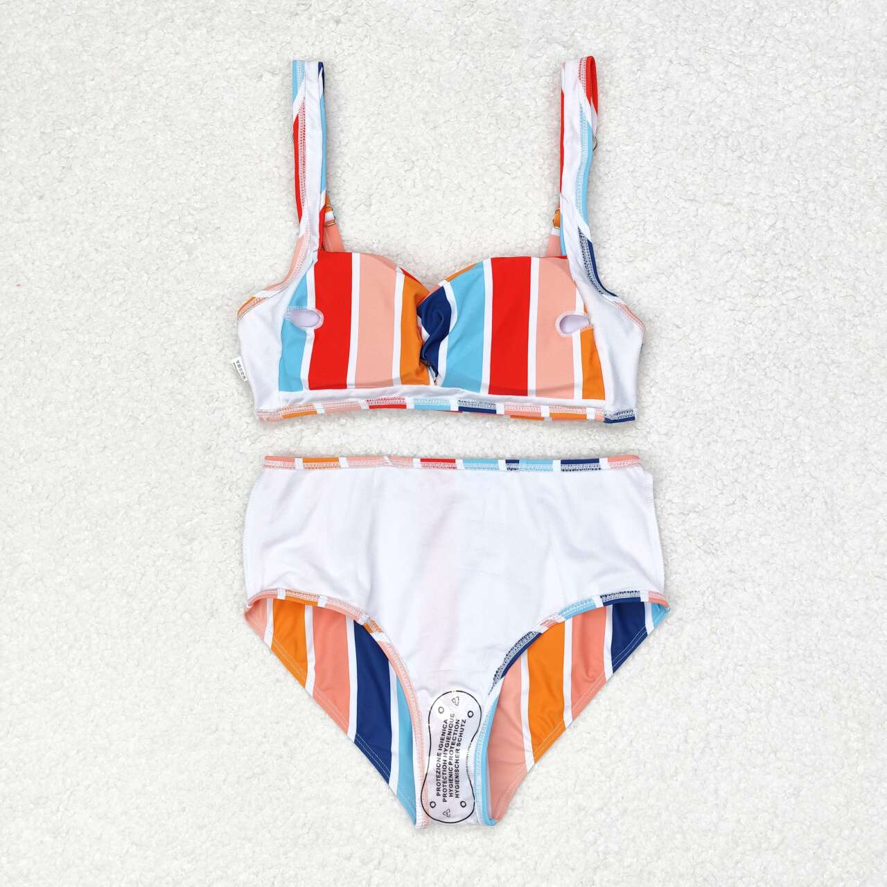 S0338 Adult women's colorful striped swimsuit set