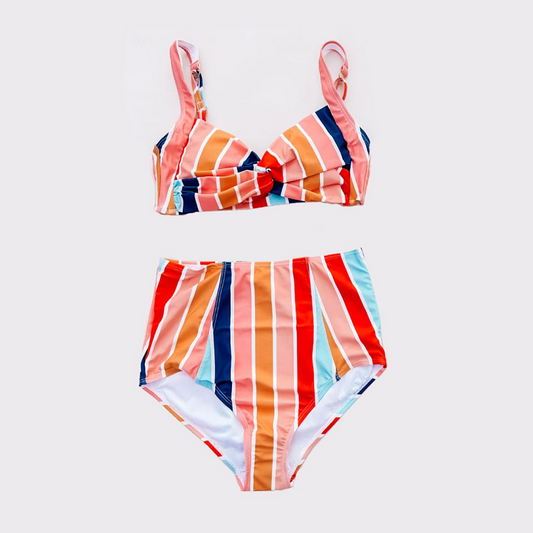 preorder S0338 Adult women's colorful striped swimsuit set