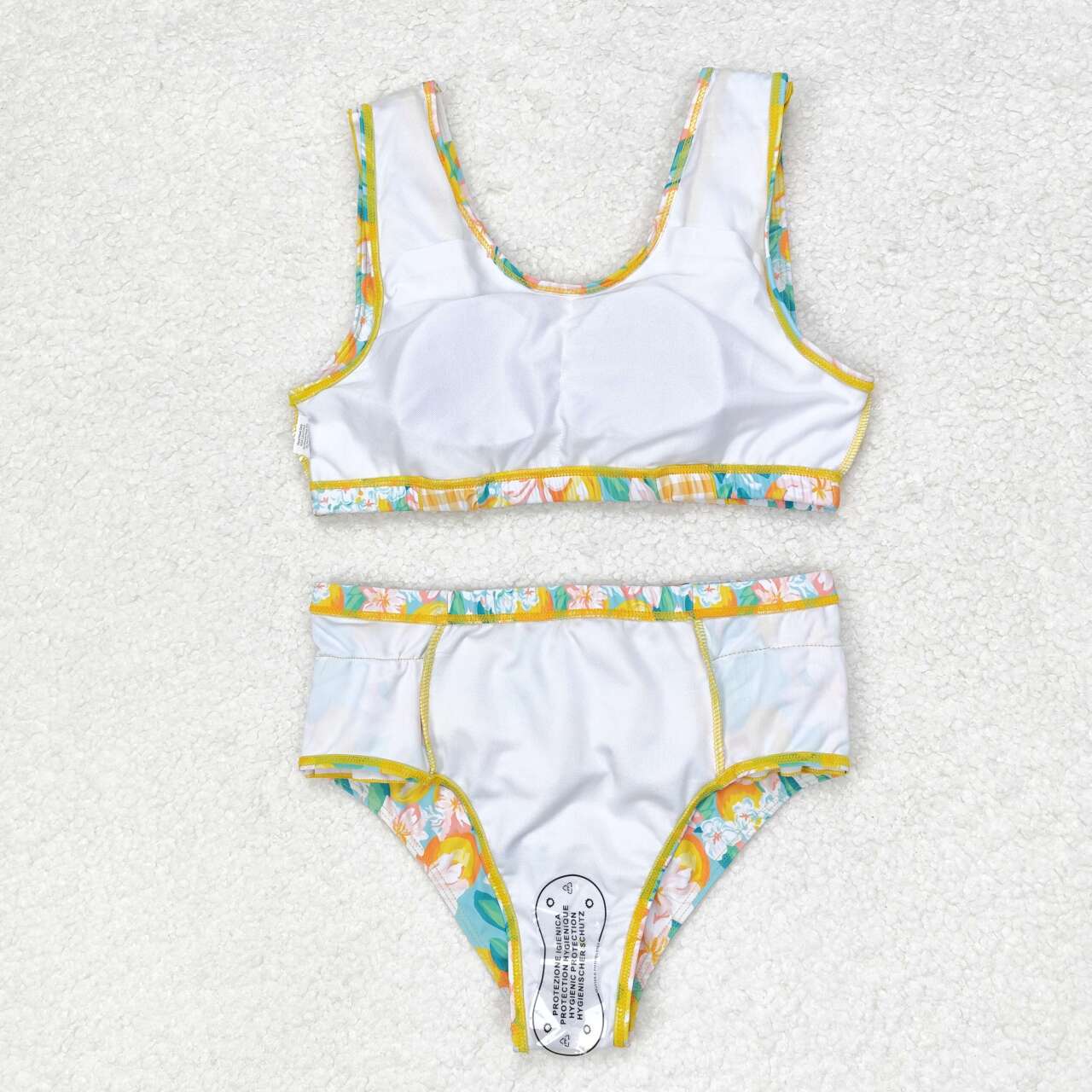 S0343 Floral orange and yellow plaid blue swimsuit set