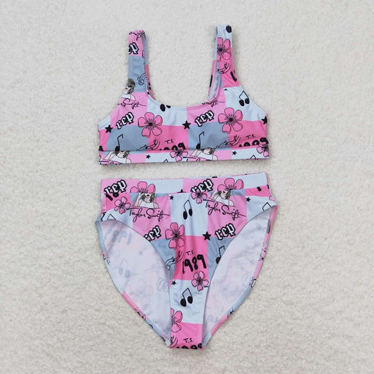 S0347 Adult female 1989 rep flower plaid pink swimsuit suit