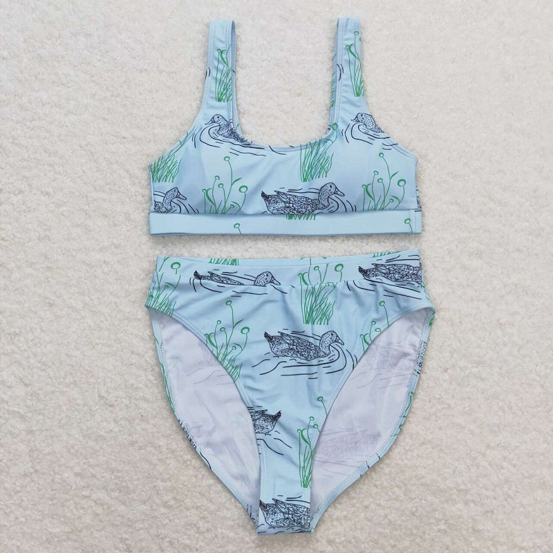 S0357 Summer Adult Women Mallard Two Piece Swimsuit Set