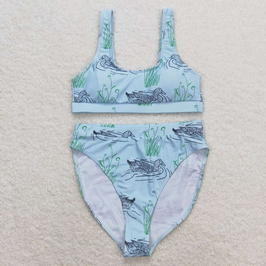 S0357 Summer Adult Women Mallard Two Piece Swimsuit Set