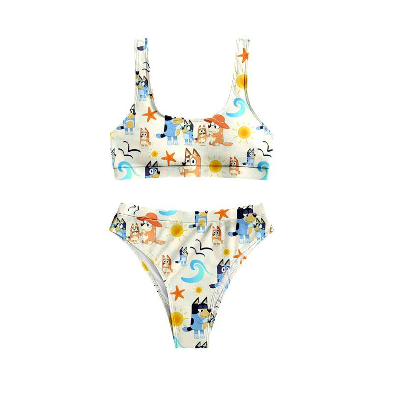 S0358 Summer Adult Women Cartoon Dog Two Piece Swimsuit Set