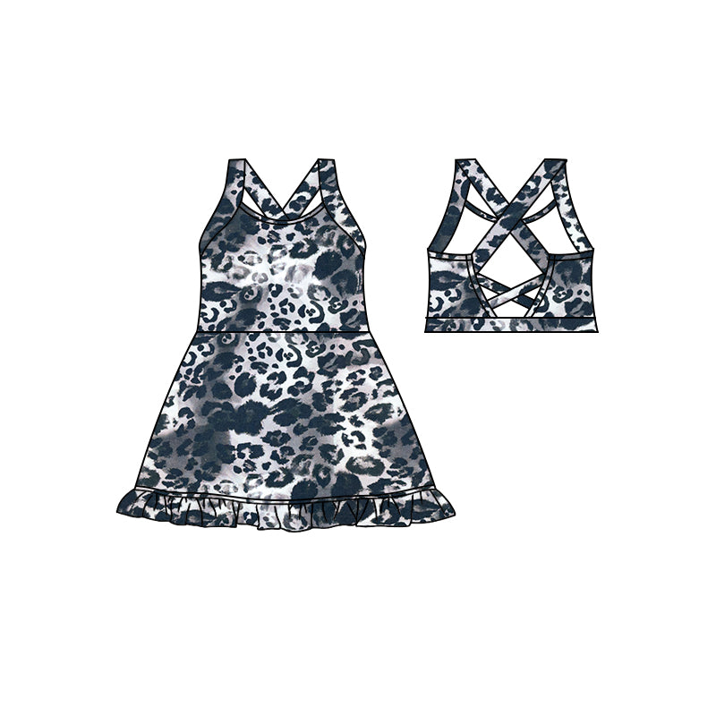 preorder S0387 Leopard print sleeveless skirt swimsuit