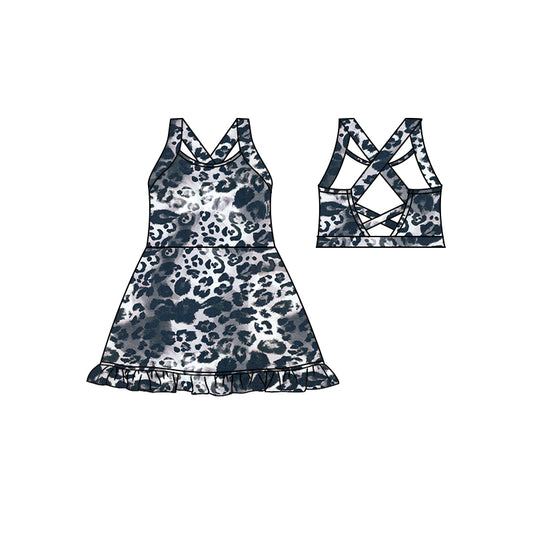 preorder S0387 Leopard print sleeveless skirt swimsuit