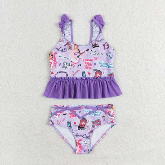 S0389 1989  Purple lace swimsuit set