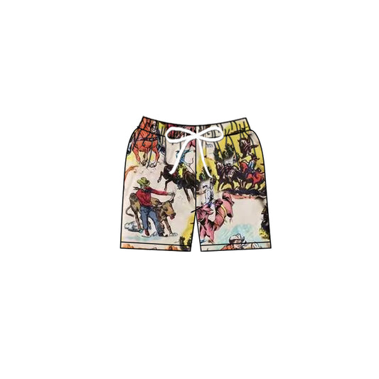 presale S0411 Riding Bullfight Pattern Swim Shorts