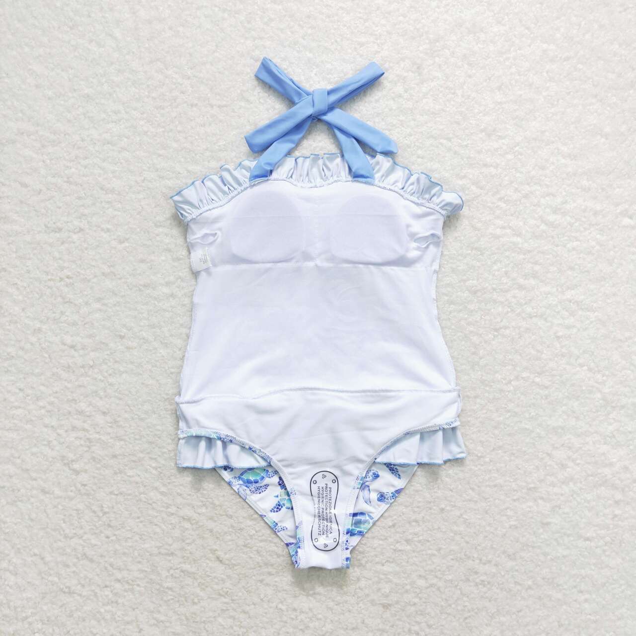 S0430 Turtle blue lace white one piece swimsuit