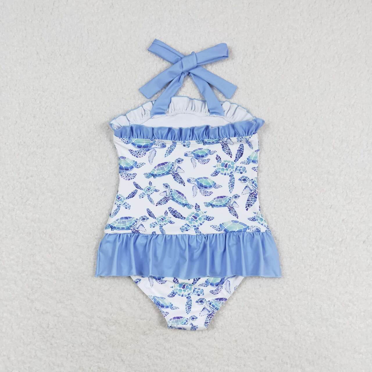 S0430 Turtle blue lace white one piece swimsuit