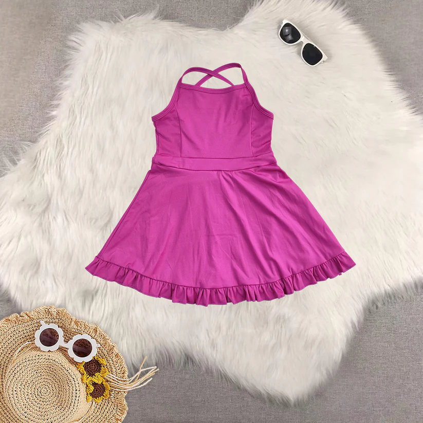 1-5 color Match colorful baby girl clothes Solid red sportswear skirt swimsuit RTS D 927