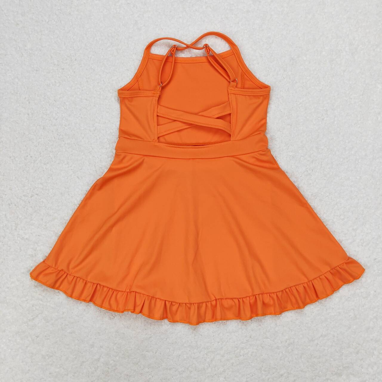 S0442 Solid Orange Sportswear Skirt Swimsuit