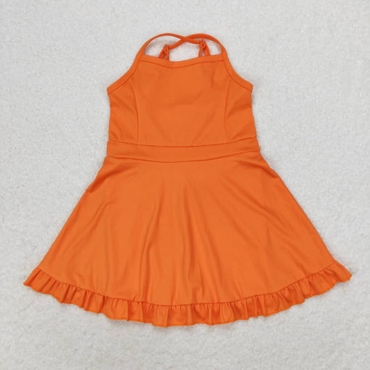 S0442 Solid Orange Sportswear Skirt Swimsuit