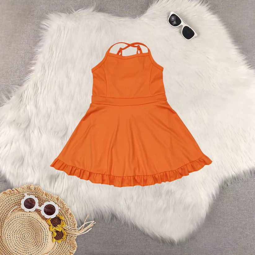 1-6 color Match colorful baby girl clothes Solid red sportswear skirt swimsuit RTS D 927