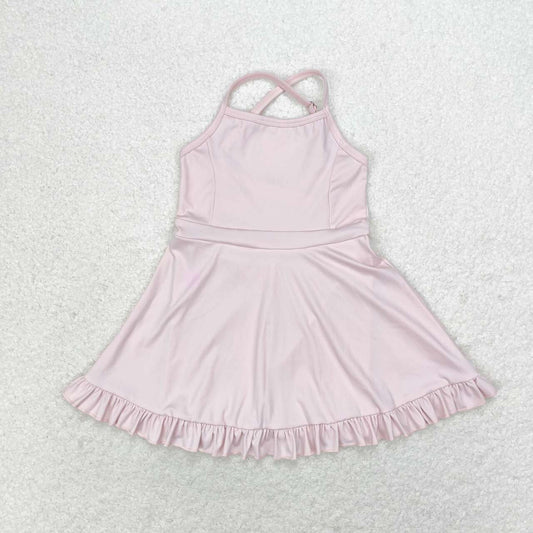 S0443 Solid Pink Sportswear Skirt Swimsuit