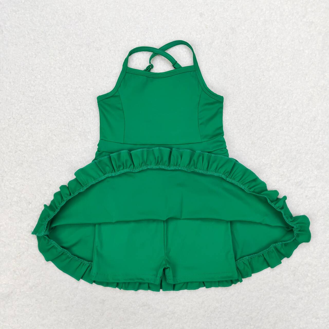 S0444 Solid Green Sportswear Skirt Swimsuit