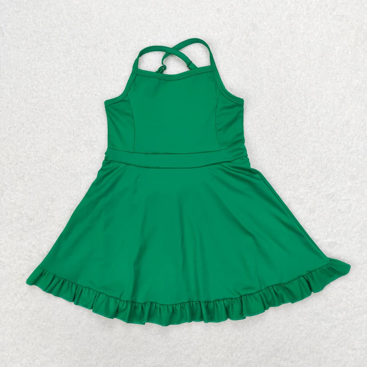 S0444 Solid Green Sportswear Skirt Swimsuit