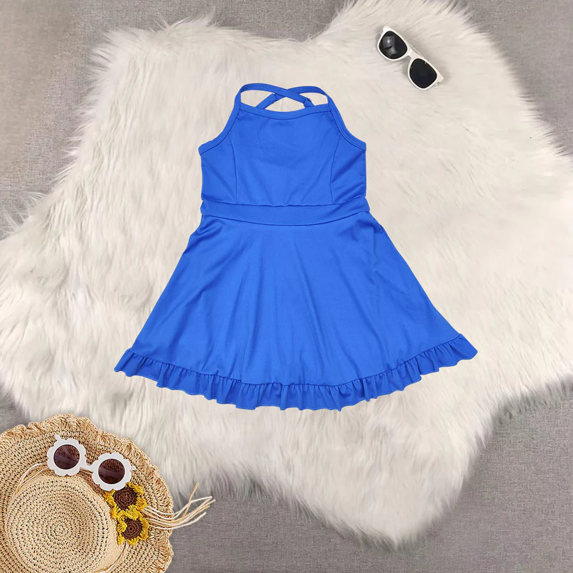 1-6 color Match colorful baby girl clothes Solid red sportswear skirt swimsuit RTS D 927