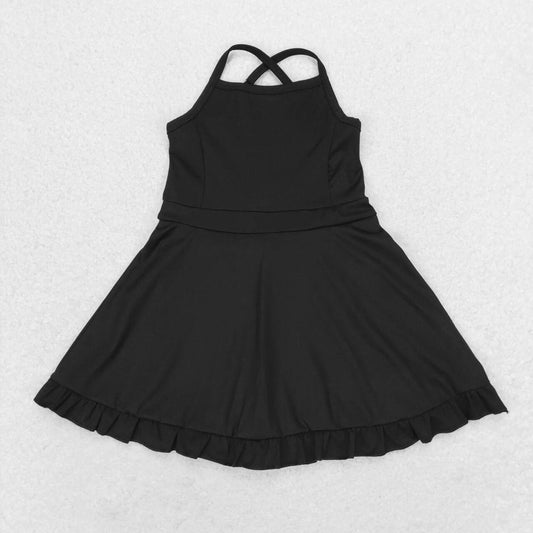 S0446 Solid Black Activewear Skirt Swimsuit
