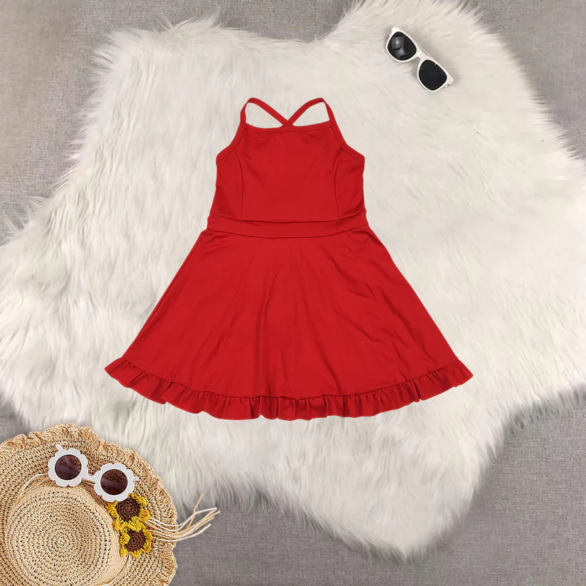 1-5 color Match colorful baby girl clothes Solid red sportswear skirt swimsuit RTS D 927